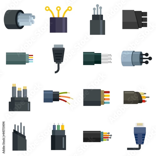 Optical fiber icons set flat vector isolated