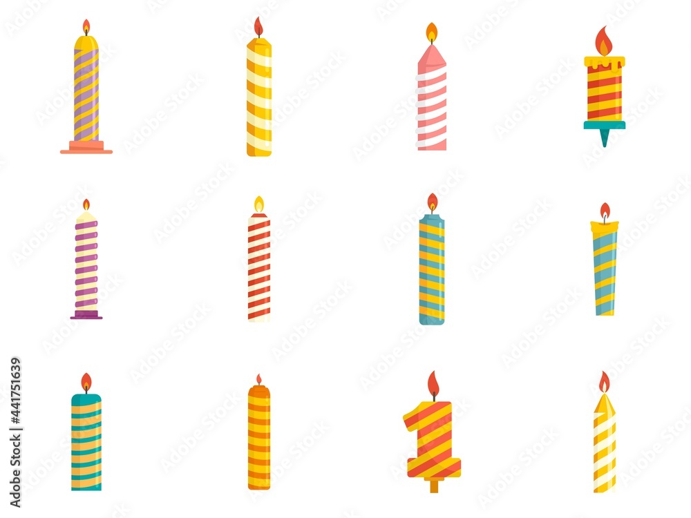 Birthday candle icons set flat vector isolated Birthday candle icons set flat vector isolated