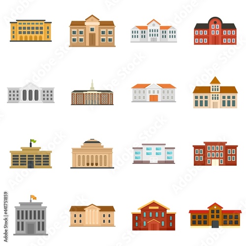 University icons set flat vector isolated