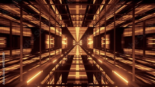 4K UHD 3D illustration of glass golden tunnel