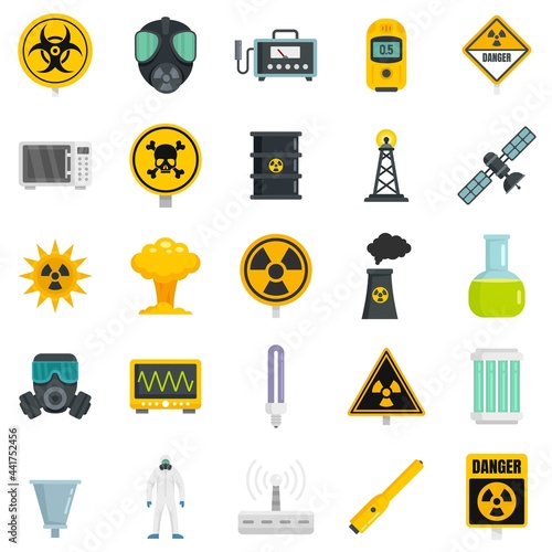 Radiation icons set flat vector isolated