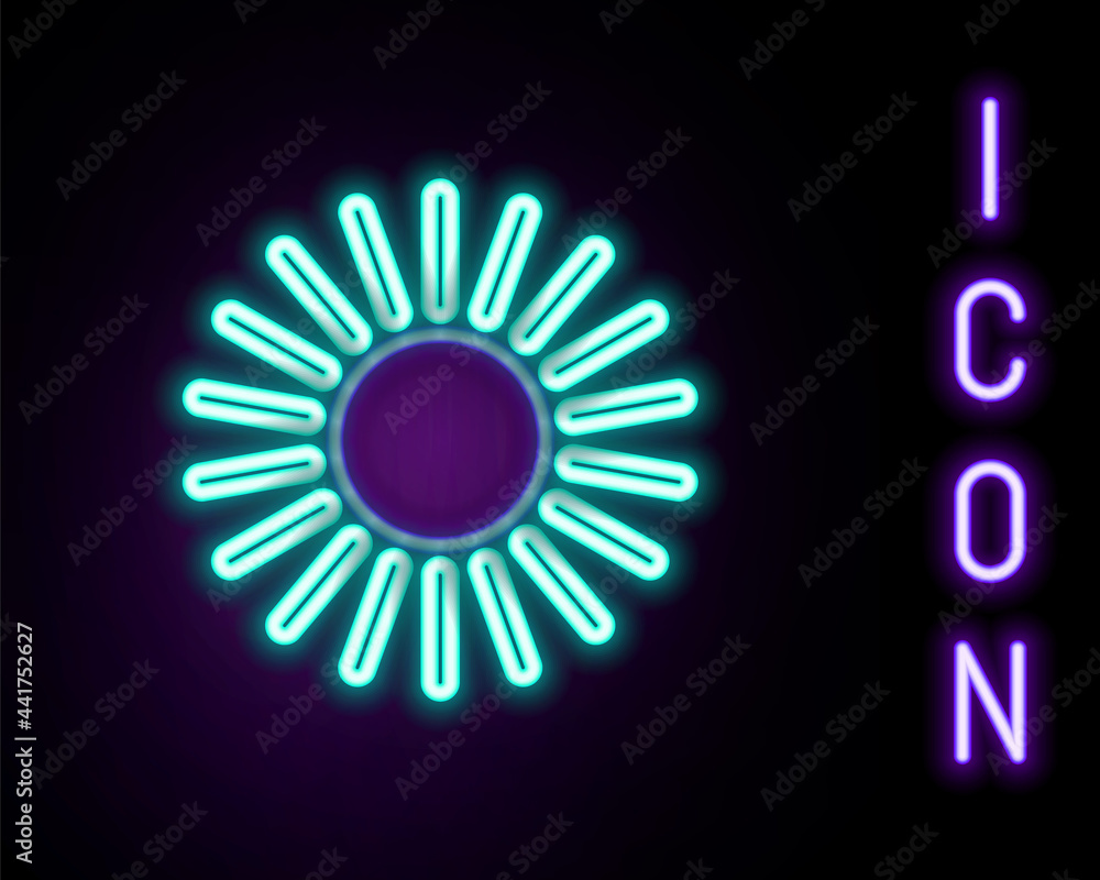 Glowing neon line Sun icon isolated on black background. Colorful outline concept. Vector