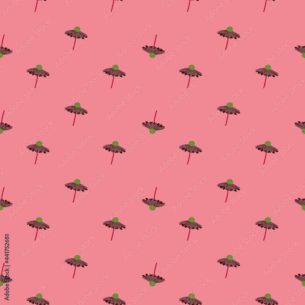 Little flowers seamless pattern with decorative gerbera ornament. Pink background. Simple style. Little flowers seamless pattern with decorative gerbera ornament. Pink background. Simple style.