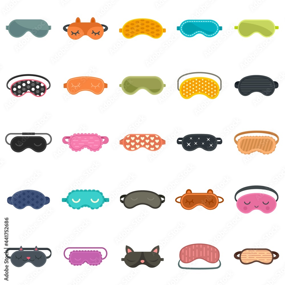 Sleeping mask icons set flat vector isolated Sleeping mask icons set flat vector isolated
