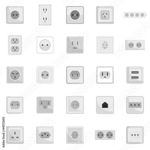 Power socket icons set flat vector isolated