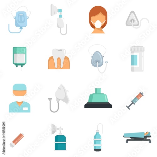 Anesthesia icons set flat vector isolated photo
