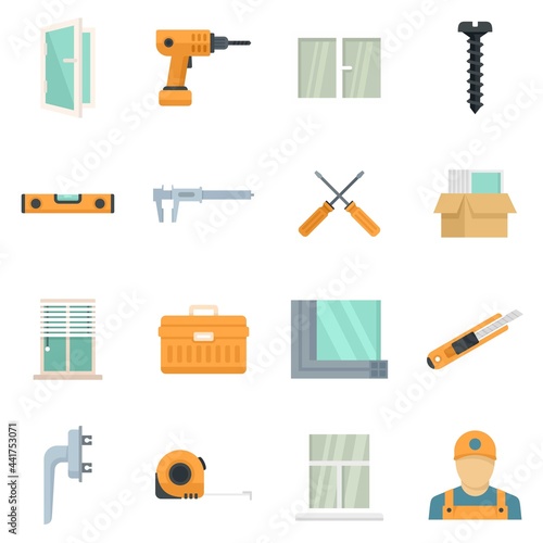 Window installation icons set flat vector isolated