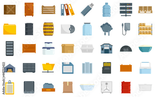 Storage icons set flat vector isolated