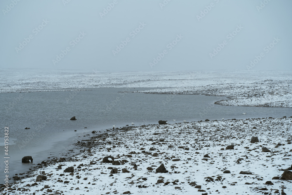 Iceland travel. Snow icelandic landscape at day Iceland travel. Snow icelandic landscape at day