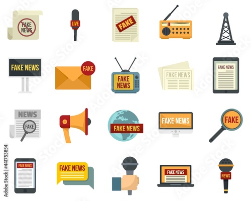 Fake news icons set flat vector isolated