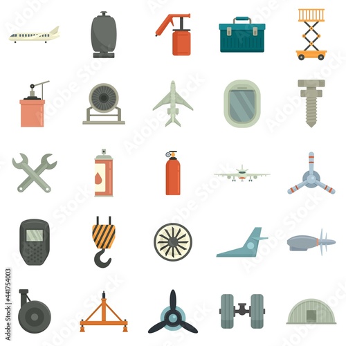 Aircraft repair icons set flat vector isolated