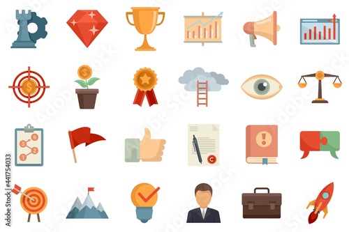 Mission icons set flat vector isolated