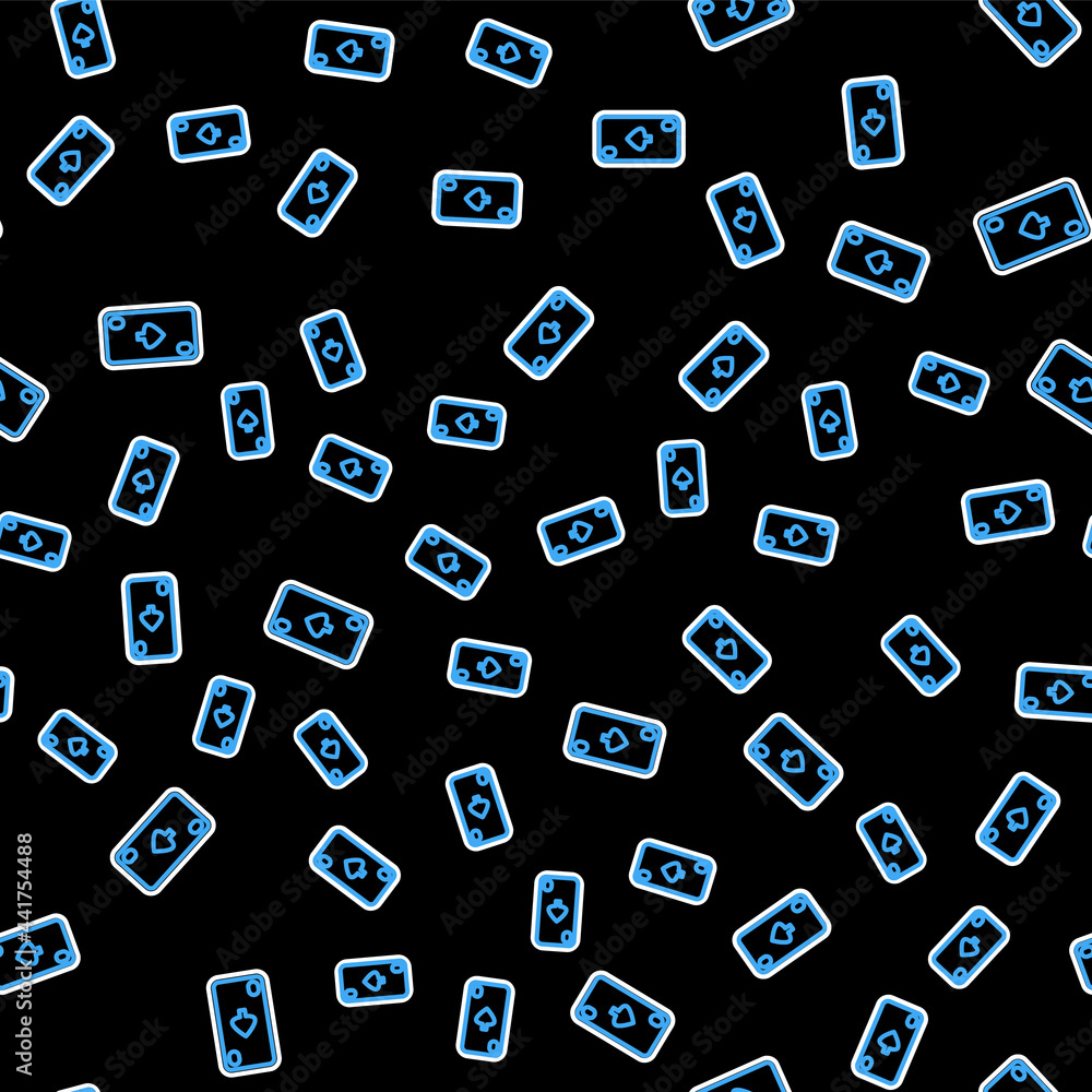 Line Playing card with diamonds symbol icon isolated seamless pattern on black background. Casino gambling. Vector Line Playing card with diamonds symbol icon isolated seamless pattern on black background. Casino gambling. Vector