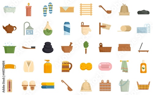 Sauna icons set flat vector isolated