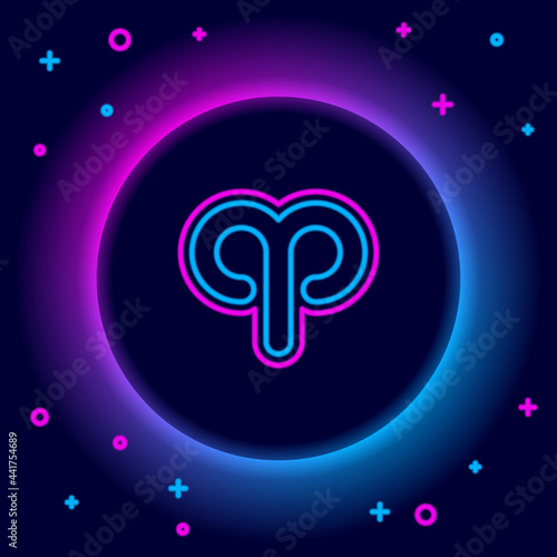 Glowing neon line Aries zodiac sign icon isolated on black background. Astrological horoscope collection. Colorful outline concept. Vector