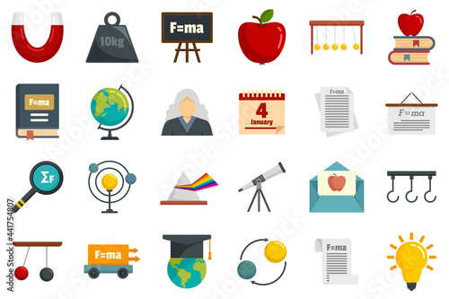 Newtons day icons set flat vector isolated
