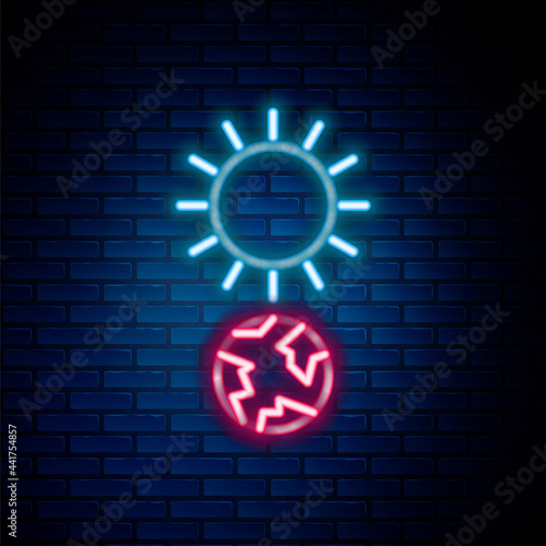 Glowing neon line Solstice icon isolated on brick wall background. Colorful outline concept. Vector