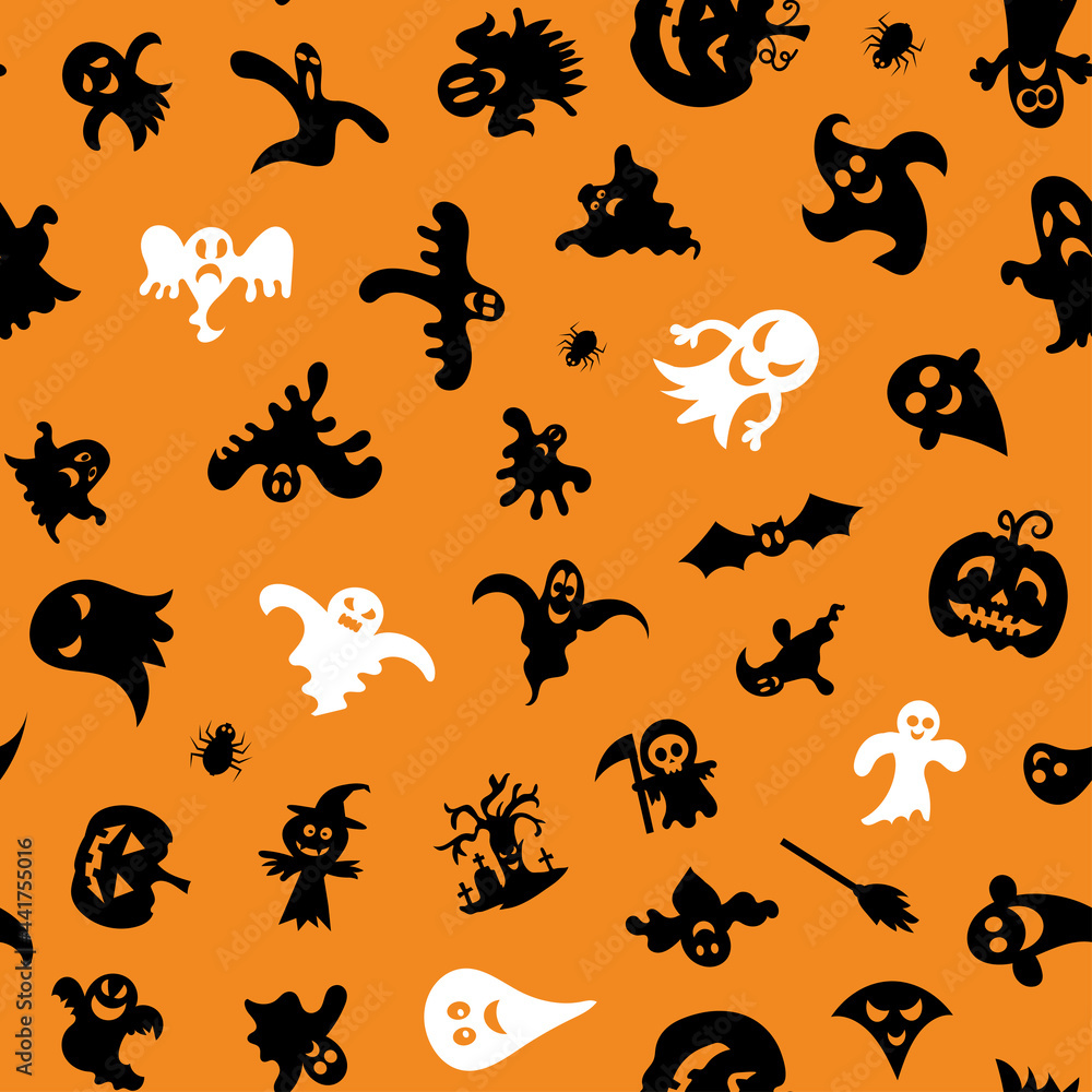 Halloween design. Halloween symbols: ghost, spider, pumpkin in cartoon style. Vector Illustration Halloween design. Halloween symbols: ghost, spider, pumpkin in cartoon style. Vector Illustration