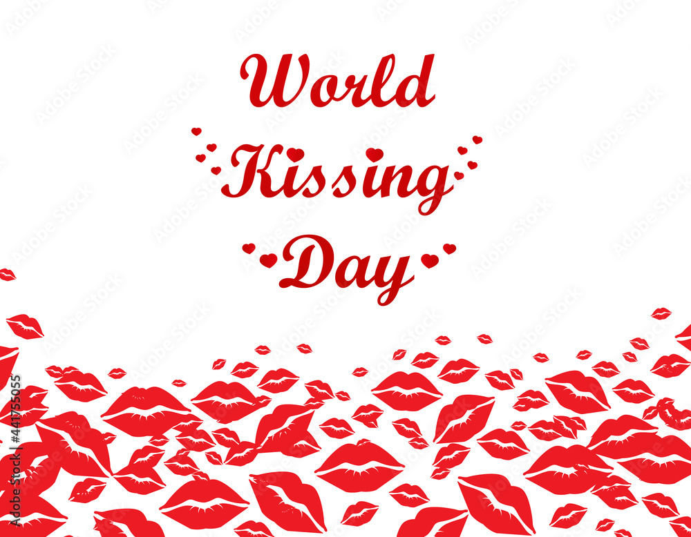 World Kissing Day lettering in lips. Template for card, poster, print. World Kissing Day lettering in lips. Template for card, poster, print.