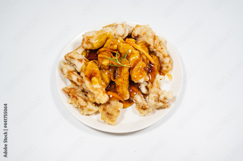 pork in sticky rice batter with sweet and sour sauce, Korean food 'chapssal tangsuyuk' pork in sticky rice batter with sweet and sour sauce, Korean food 'chapssal tangsuyuk'