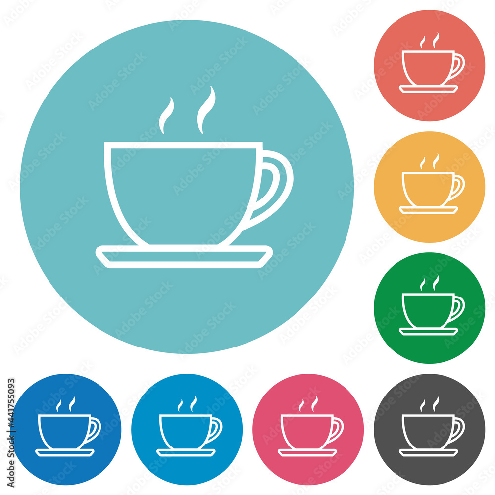 Cup of coffee outline flat round icons Cup of coffee outline flat round icons