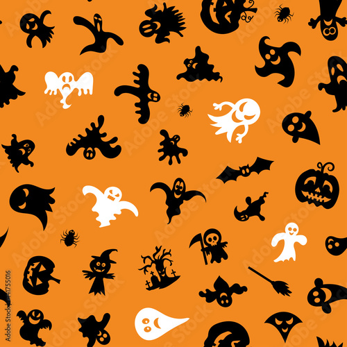 Halloween design. Halloween symbols  ghost  spider  pumpkin in cartoon style. Vector Illustration