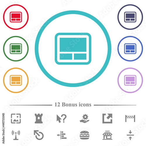Laptop touchpad flat color icons in circle shape outlines