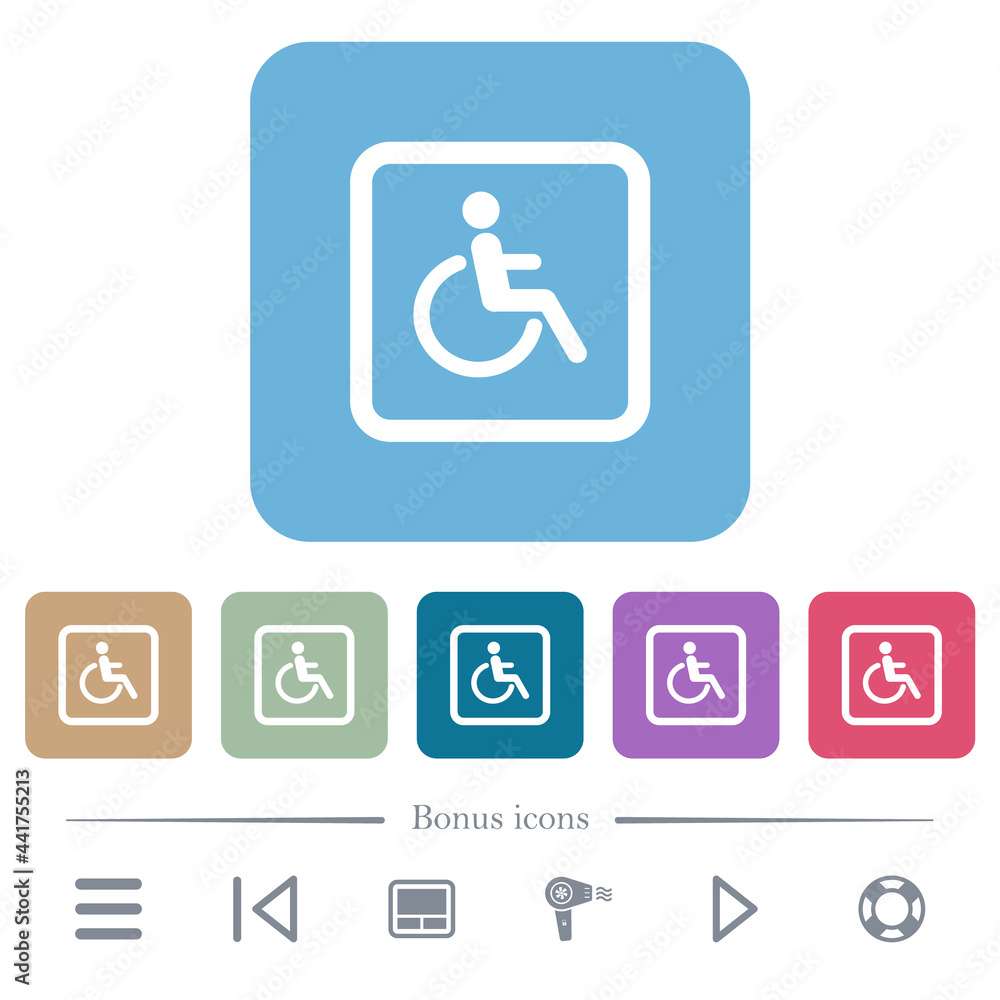 Handicapped parking flat icons on color rounded square backgrounds Handicapped parking flat icons on color rounded square backgrounds