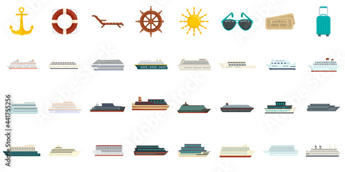 Cruise icons set flat vector isolated