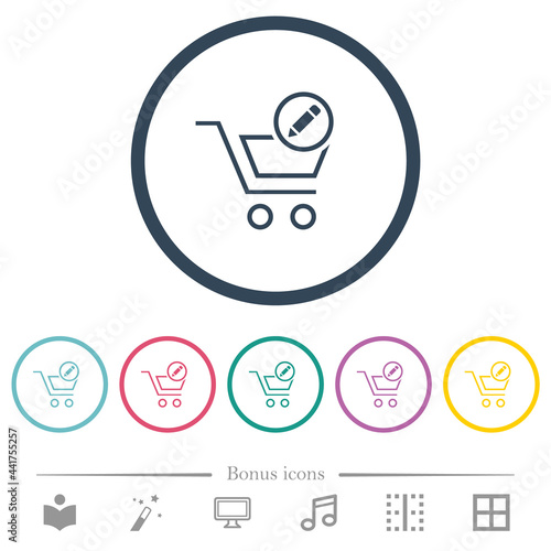 Edit cart items flat color icons in round outlines