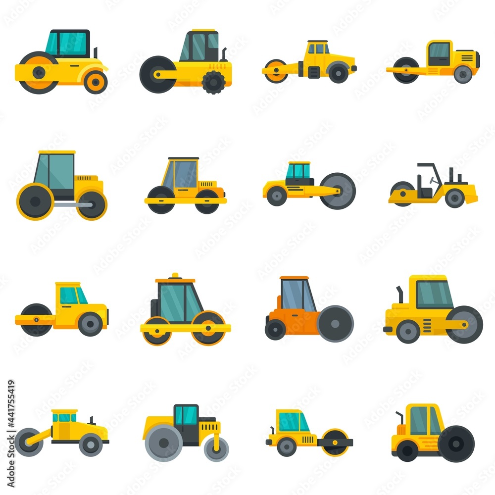 Road roller icons set flat vector isolated Road roller icons set flat vector isolated