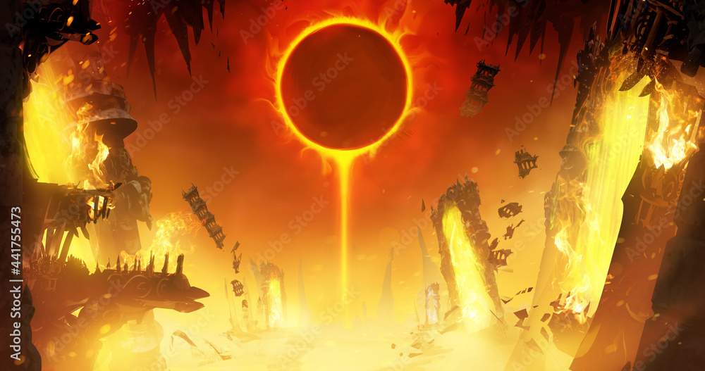 Ilustracja Stock: An eclipse of the yellow sun in a hot sky in the ...
