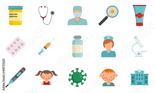 Chicken pox icons set flat vector isolated