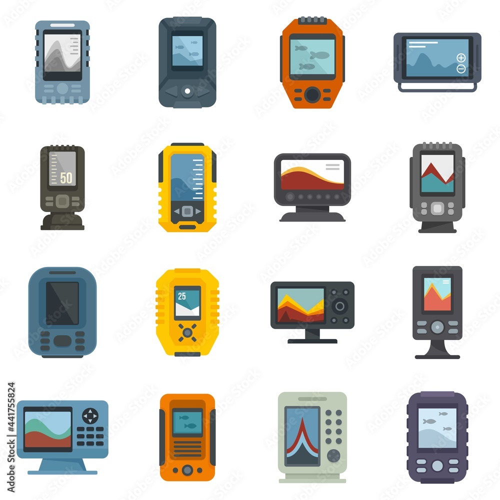 Echo sounder icons set flat vector isolated Echo sounder icons set flat vector isolated