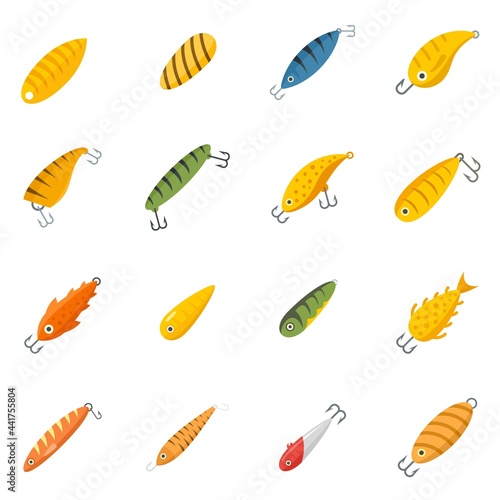 Fish bait icons set flat vector isolated