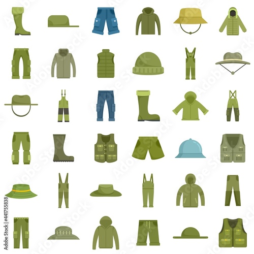 Fisherman clothes icons set flat vector isolated