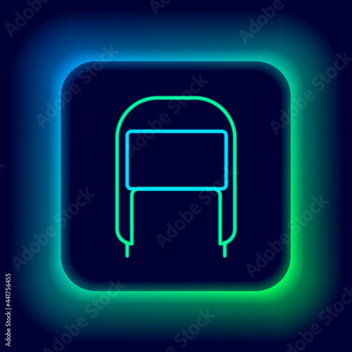 Glowing neon line Winter hat with ear flaps icon isolated on black background. Colorful outline concept. Vector