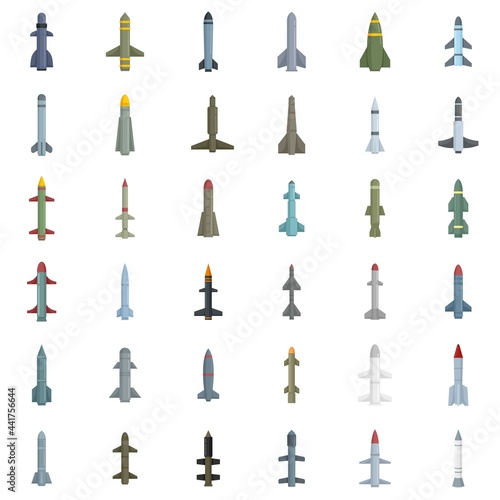 Missile attack icons set flat vector isolated