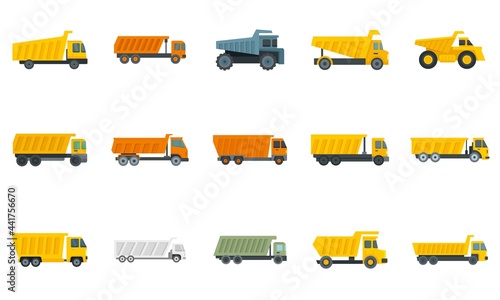 Tipper icons set flat vector isolated