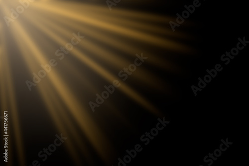 Sun rays light isolated on black background for overlay design