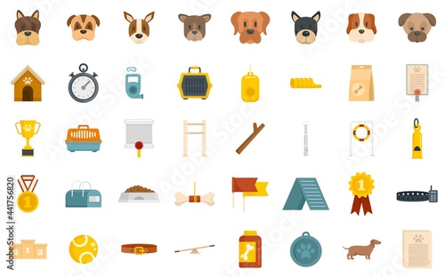 Dog handler icons set flat vector isolated