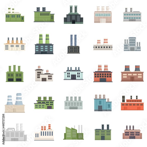 Recycle factory icons set flat vector isolated
