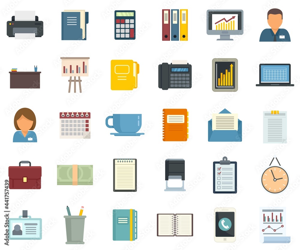 Office manager icons set flat vector isolated Office manager icons set flat vector isolated