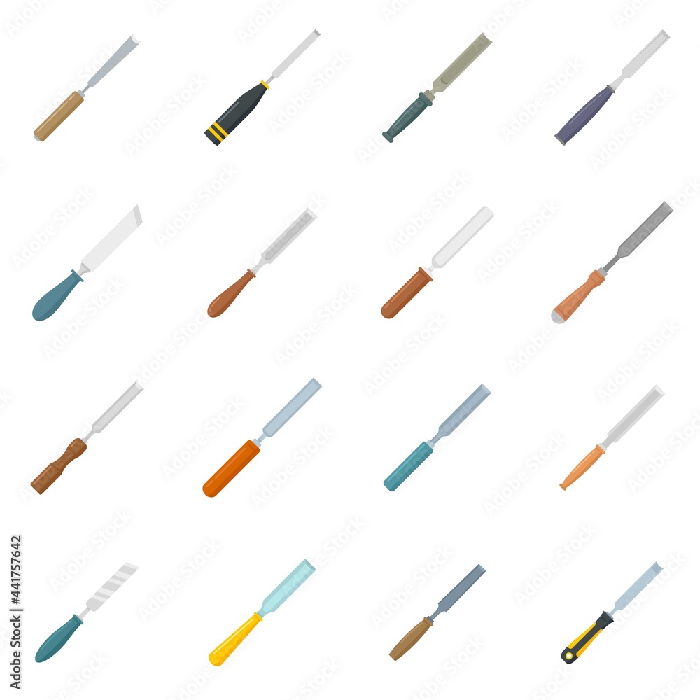 Chisel icons set flat vector isolated Chisel icons set flat vector isolated