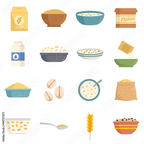 Cereal flakes icons set flat vector isolated