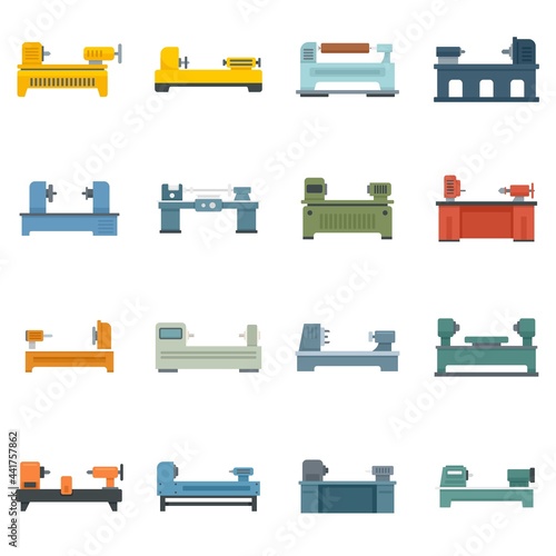 Lathe icons set flat vector isolated