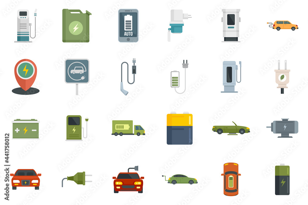 Hybrid car icons set flat vector isolated Hybrid car icons set flat vector isolated