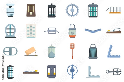 Animal trap icons set flat vector isolated