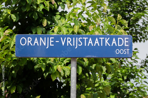 Street Sign Oranje-Vrijstaatkade At Amsterdam The Netherlands 26-6-2021