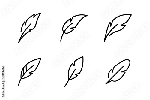 Set of Simple Flat Feather Icon Illustration Design, Various Feather Symbol Collection  with Outlined Style Template Vector